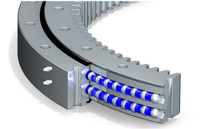 Internal teeth slewing rings with double row
